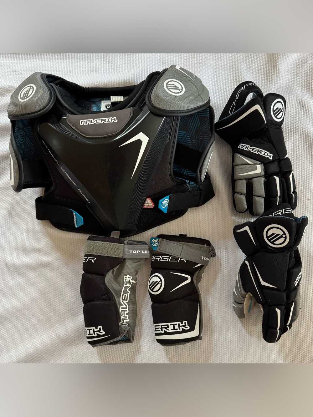 Maverik Lacrosse Chest Protector, Gloves, and Elbow Pads - Black & Gray